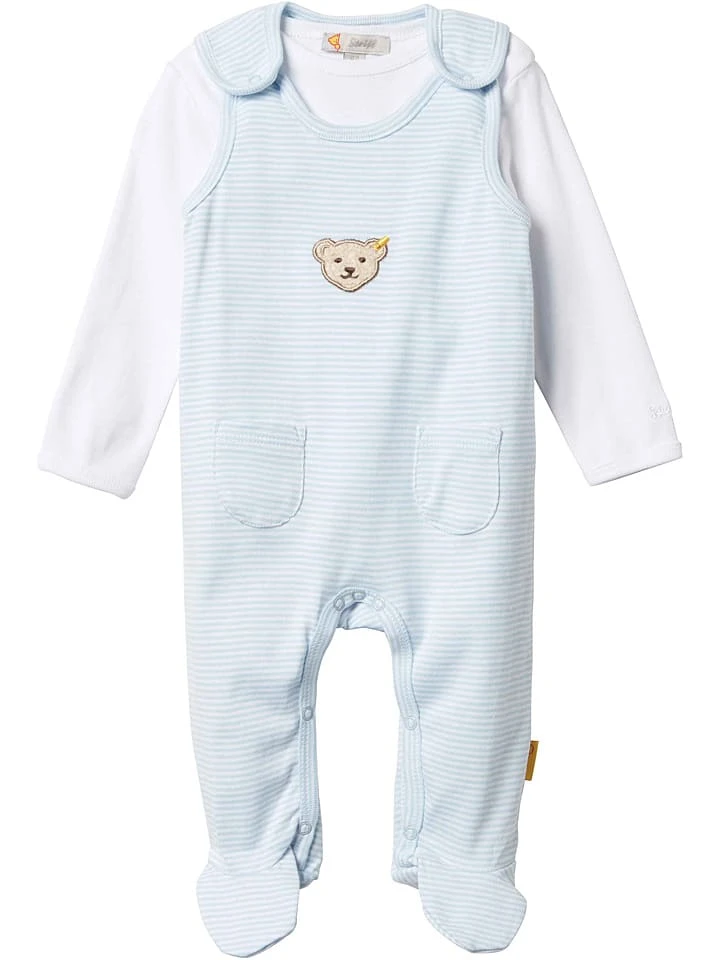 Steiff 2tlg. Outfit In Hellblau/ Weiß 3 Steiff 2tlg. Outfit In Hellblau/ Weiß